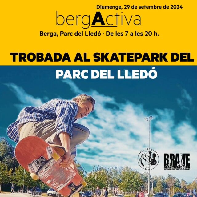 Vols provar de fer una classe d'skate?
I sí , pels adults també!
Aquest diumenge a la tarda serem al skatepark del parc del Lledó a Berga, dins la Mostra del #bergActiva 

#braveskate #braveskatescola #sanauindoor #sanausk8circus #escoladskate #skateschool #skatekids
#surfthebowl #Berga
#bergueda